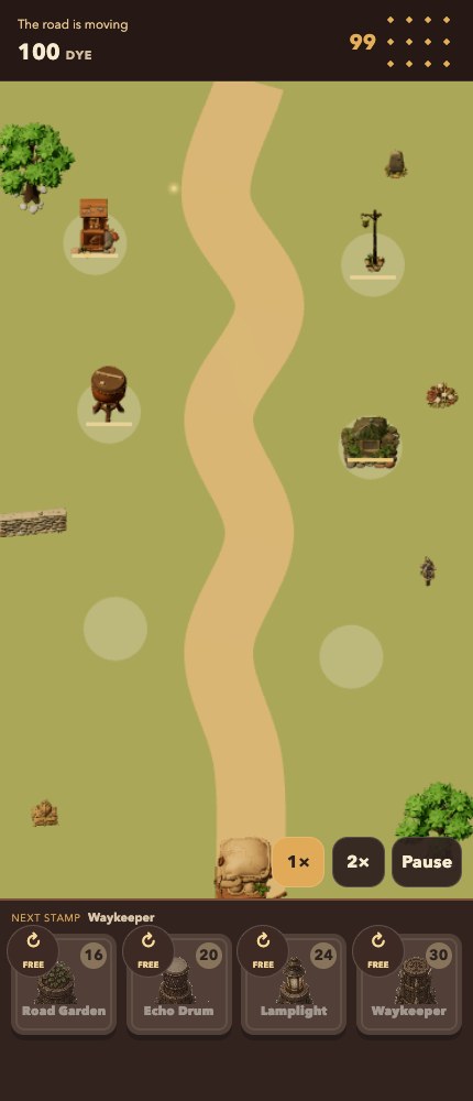 The Agoro Road 3D view on 13 September 2026: a flat green ground plane, a beige road ribbon, translucent pale discs for the rings, and the finished meshes standing along the road