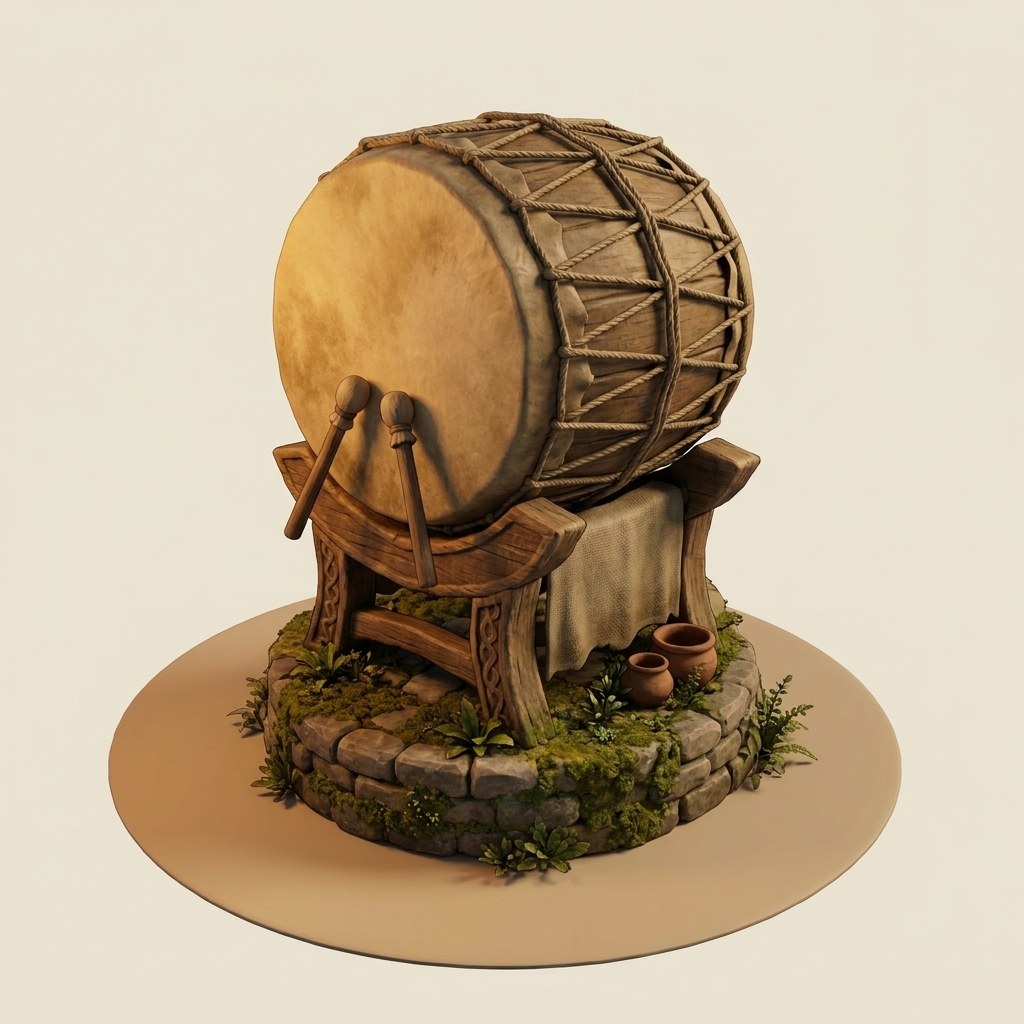 The Echo Drum: a large drum on a wooden frame